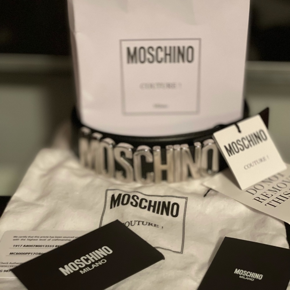 Black Moschino Belt w/ Sliver Logo hardware